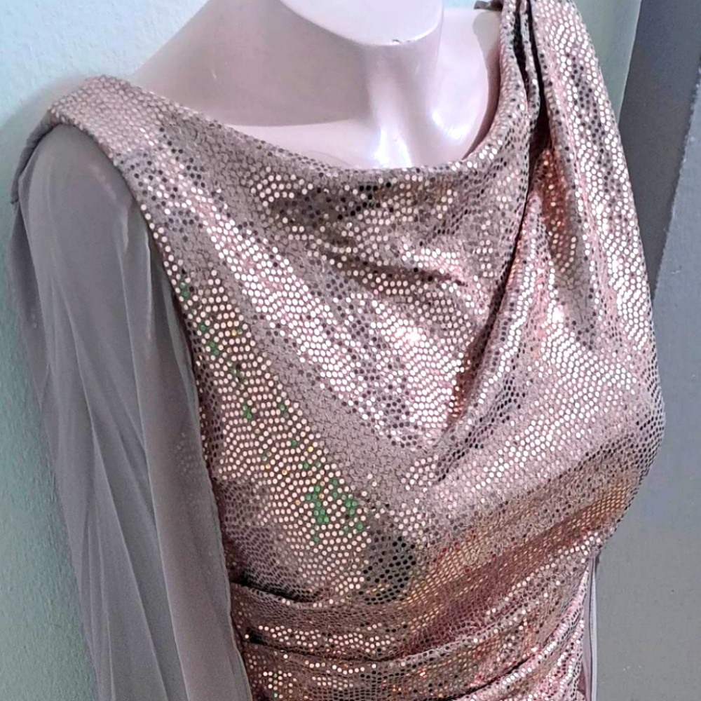 Ripped Sequin Evening Mini Dress with Sheer Sleeveless  Cape